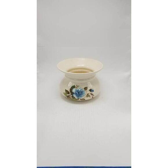 Vintage Lionstone Pottery Spittoon, Ceramic Blue Rose, Country Home Decor - Picture 1 of 7